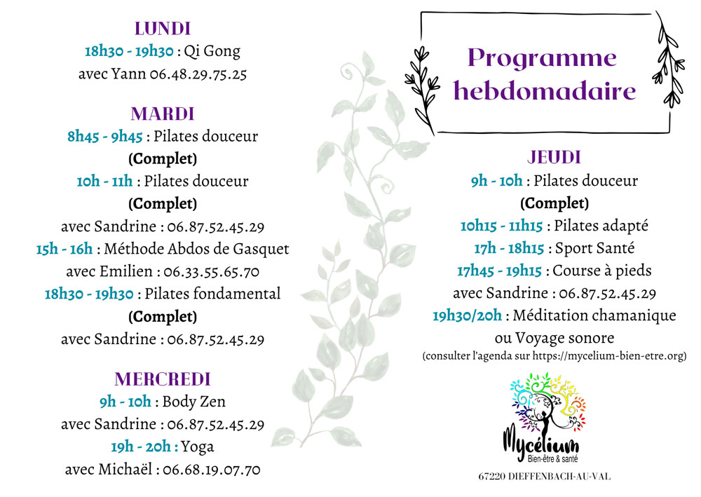 Programme hebdomadaire Mycélium